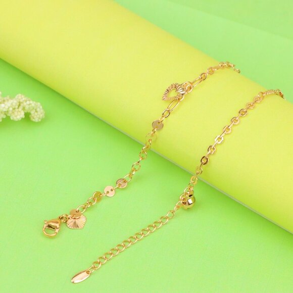 "Rose Gold Anklet with Heart & Peace Charms, XPAL1177 - Picture 7 of 12